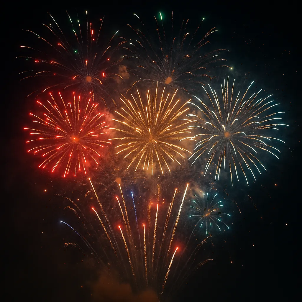 Fajerwerki w Sylwestra na ciemnym niebie